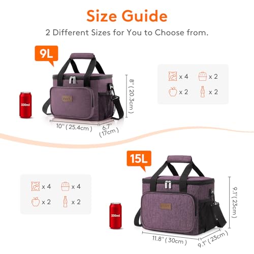 Lifewit Medium Lunch Bag Insulated Lunch Box Soft Cooler Cooling Tote for Adult Men Women, Purple 12-Can (9L) - Image 3