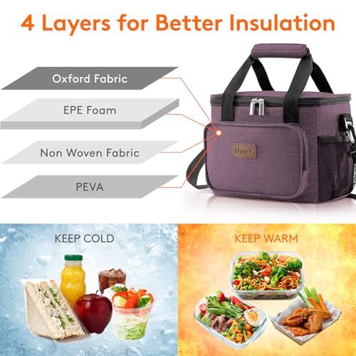 Lifewit Medium Lunch Bag Insulated Lunch Box Soft Cooler Cooling Tote for Adult Men Women, Purple 12-Can (9L) - Image 2