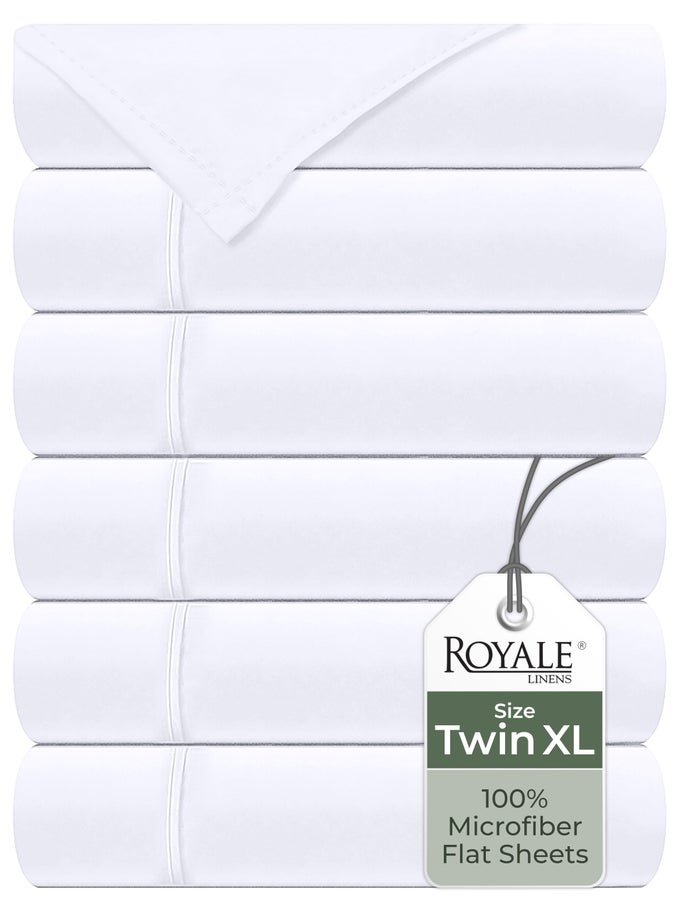 6 PACK BULK FLAT SHEET SET TOP SHEETS SOFT 1800 MICROFIBER WRINKLE STAIN RESISTANT FOR HOTEL MASSAGE TABLE HOSPITAL DORM TWIN XL FLAT SHEET SOLD SEPARATELY TWIN XL WHITE