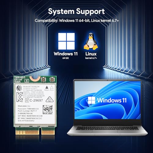 EDUP WiFi 7 M.2 Wireless Card for AMD/Intel Windows 11 (64-Bit), Bluetooth 5.4 Card BE6500 Tri-Band 6G/5G/2.4Ghz OFDMA 802.11be Wi-Fi 7 Network Card for Laptop PC, Also Support Linux Kernel 6.7+ - Image 2