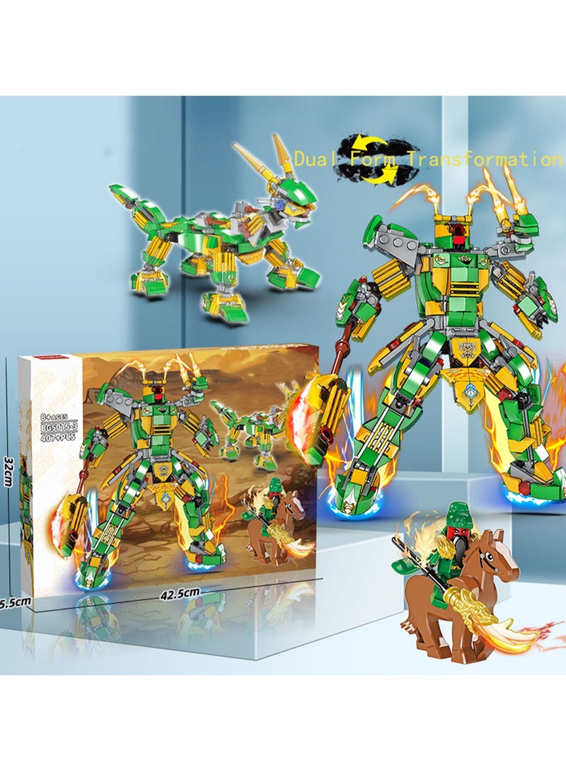 لعبة تجميع الجسيمات Guan Yu 2 Transformed Into A Mecha 407، لعبة تجميع مكعبات بناء بطل الممالك الثلاث، أفضل لعبة تعليمية ولعب الأدوار، هدية - Image 2