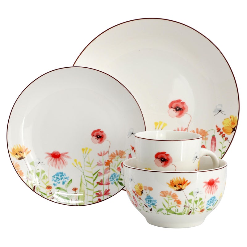Elama Wildflower Meadow 16 Piece Porcelain Dinnerwar/Tableware Set, Service for 4 (Wildflower Meadow) - Image 2
