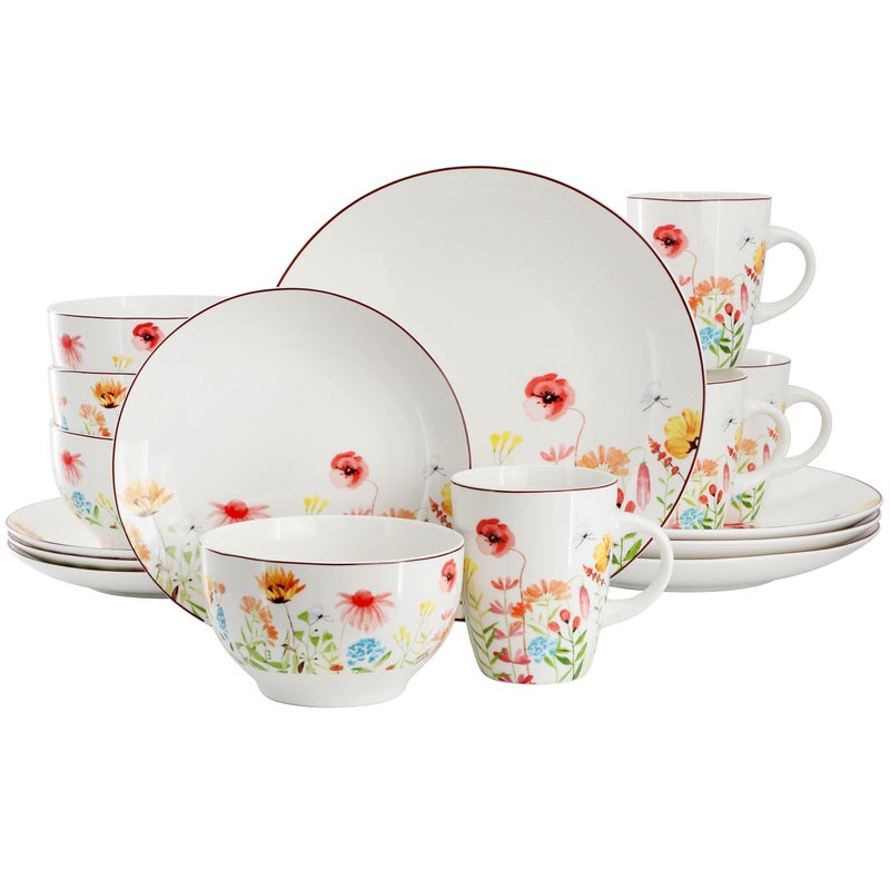Elama Wildflower Meadow 16 Piece Porcelain Dinnerwar/Tableware Set, Service for 4 (Wildflower Meadow) - Image 1