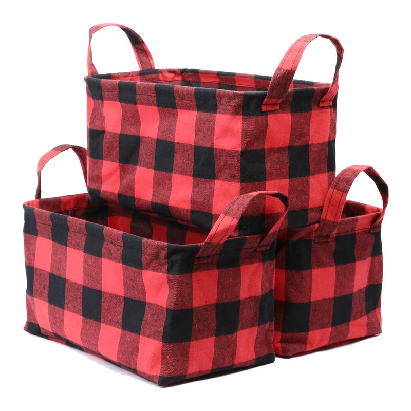 Kaaltisy Classic Buffalo Collapsible Basket  3 Pack Storage Basket Set Buffalo Plaid Shelf Basket Decorative Organizing Baskets for Toys  Clothes  Nursery  Closet  Home  Office  Red Black Grid - Image 1