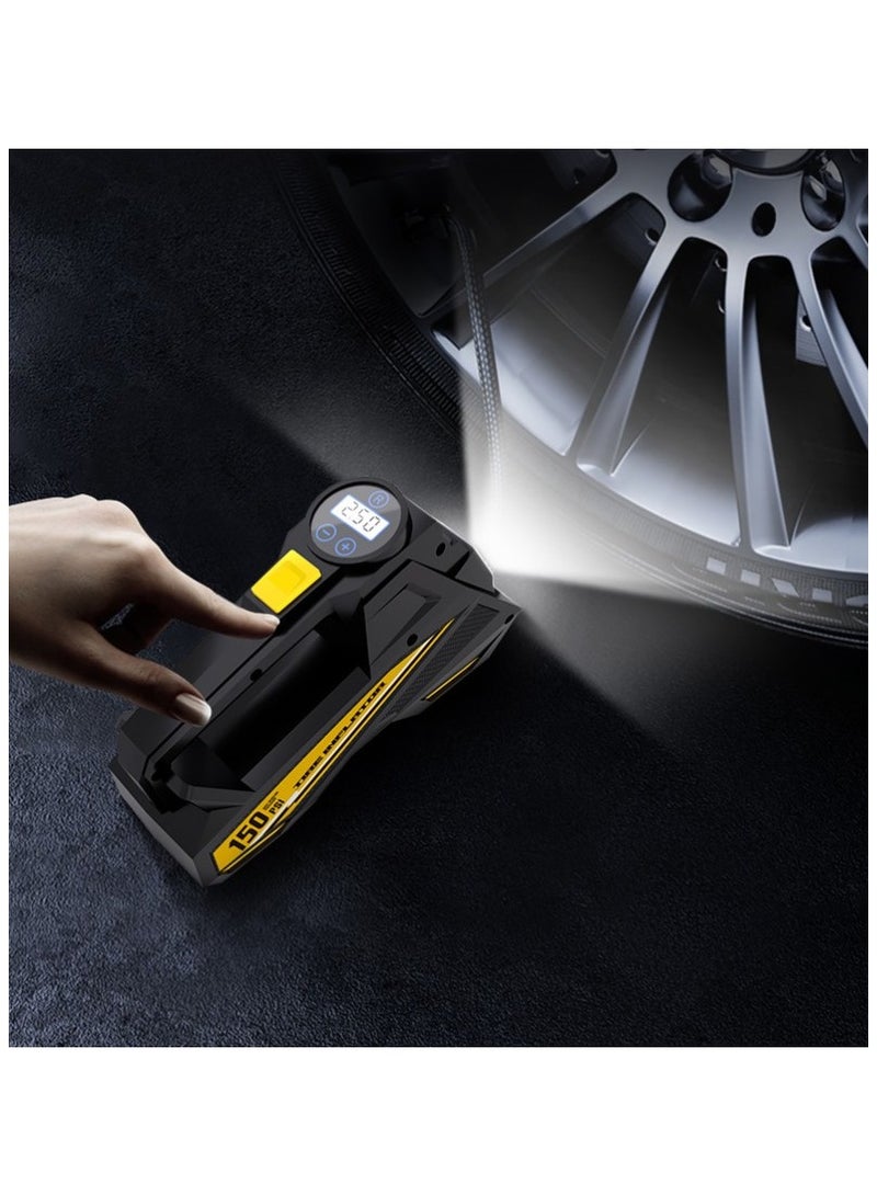 Tyre Inflator Air Compressor 12V, Portable Electric Car Tyre Pump with Tyre Pressure Gauge, Auto-Stop Car Air Pump with Valve Adaptors and LED Light, Car Accessories, Yellow - Image 5