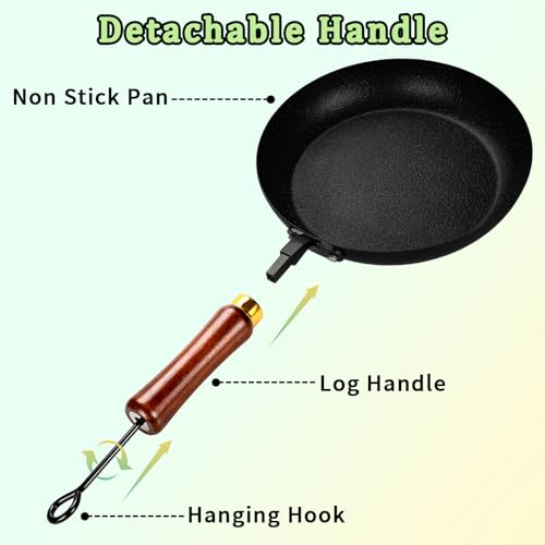YJSLICT 3 Pack Nonstick Frying Pan, 10”/11”/12.5” Lightweight Iron Skillets with Detachable Wooden Handles, Pre Seasoned wok with Tempered Glass Lids - Image 4