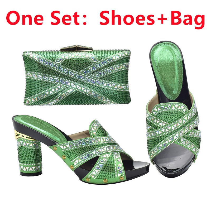 Evening With Diamond Shoe Bag Hollow High Heel Round Toe Sandals With Hand Bag Fashion Dinner Suit - Image 1