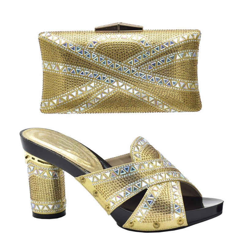 Evening With Diamond Shoe Bag Hollow High Heel Round Toe Sandals With Hand Bag Fashion Dinner Suit - Image 2