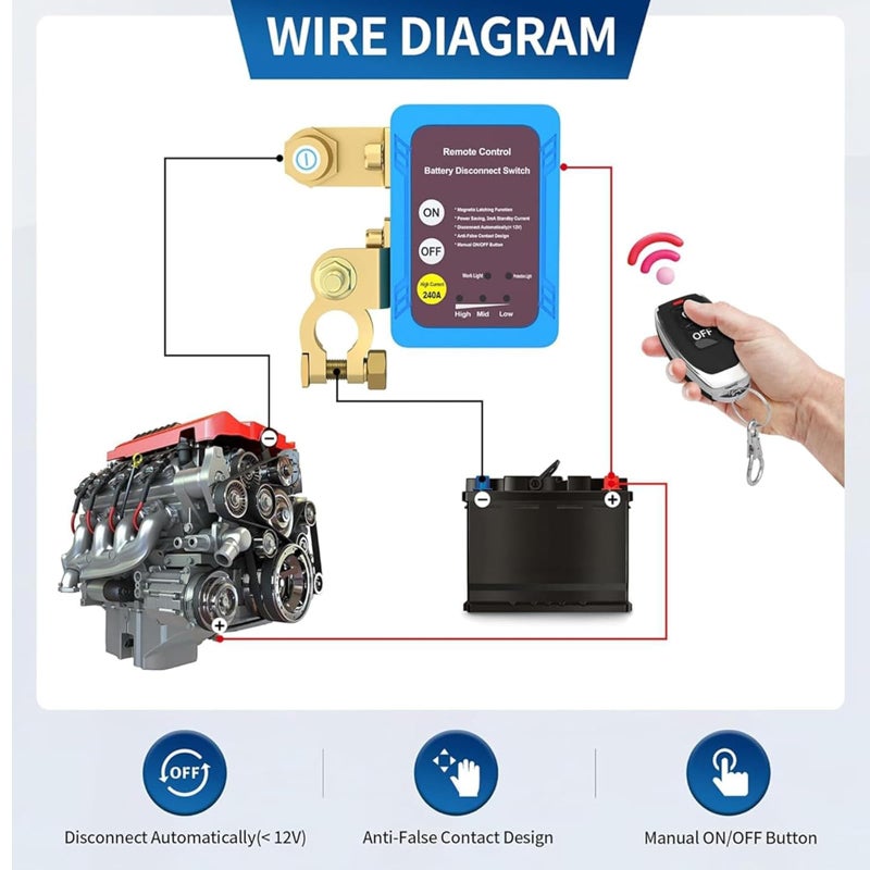 2A Color Remote Battery Disconnect Switch 12V 240A Anti Theft Kill Switch Prevent Battery Drain for Car Truck RV - Image 1