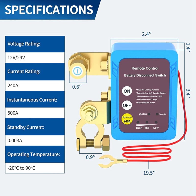 2A Color Remote Battery Disconnect Switch 12V 240A Anti Theft Kill Switch Prevent Battery Drain for Car Truck RV - Image 2