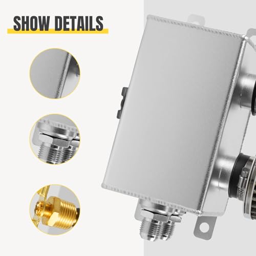 POSENG Universal Aluminum 10AN 1.2L Twin Baffle Dual Filter Engine Oil Catch Can Tank With 2 Air Filters Oil Catch Reservoir Tank Can Breather Kit Silver - Image 4