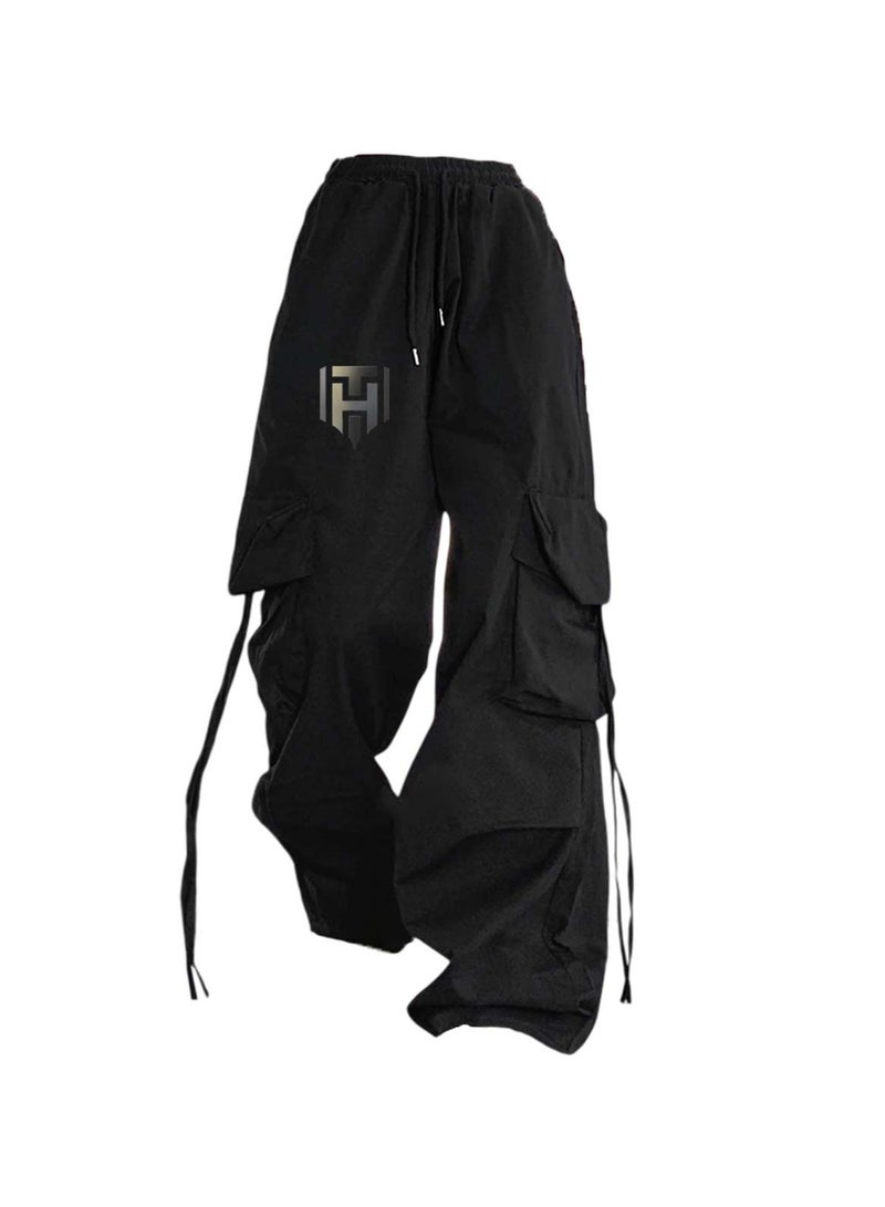 Huitich Women's Retro Wide-Leg Workwear Pants High Waist, Quick-Dry, Black Size L  - Image 1