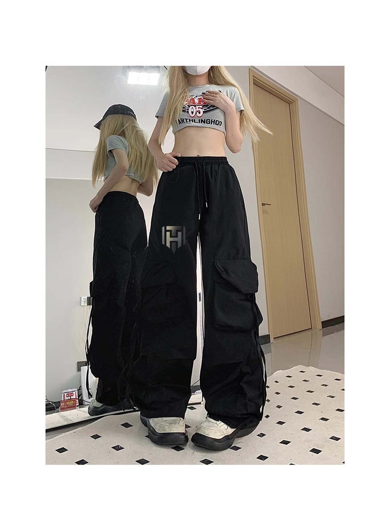 Huitich Women's Retro Wide-Leg Workwear Pants High Waist, Quick-Dry, Black Size L  - Image 4