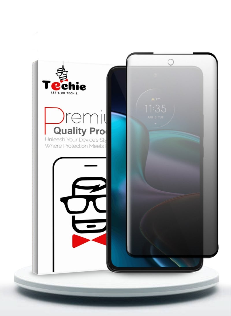 Techie HD Privacy Tempered Glass Screen Protector for Motorola Edge 30  - Anti Bubbles 9H Hardness 0.33 mm Rounded Edges Easy Installation - Image 1