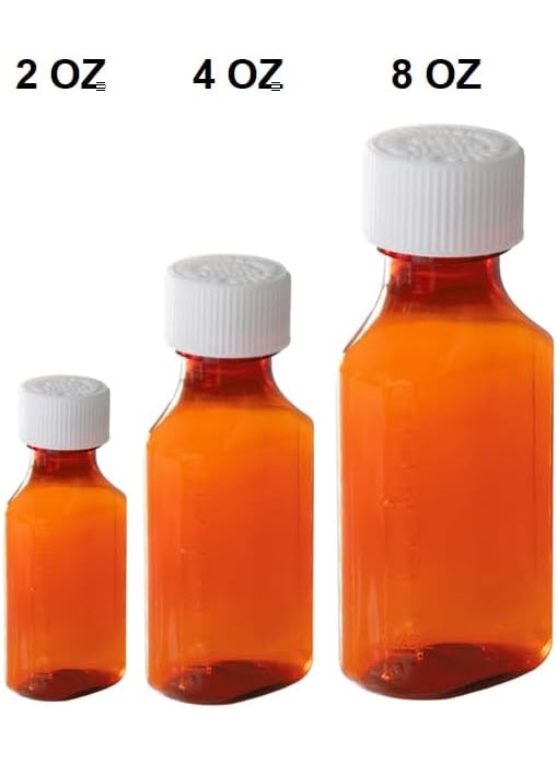 Vakly Plastic Amber Liquid Medicine Bottles with Child Resistant Caps 2oz Pack of 5 Oval Pharmaceutical Prescription Dispensing Bottle with Safety lids  Lightsensitive Pharmacy Container 2oz 5 Pack  - Image 5