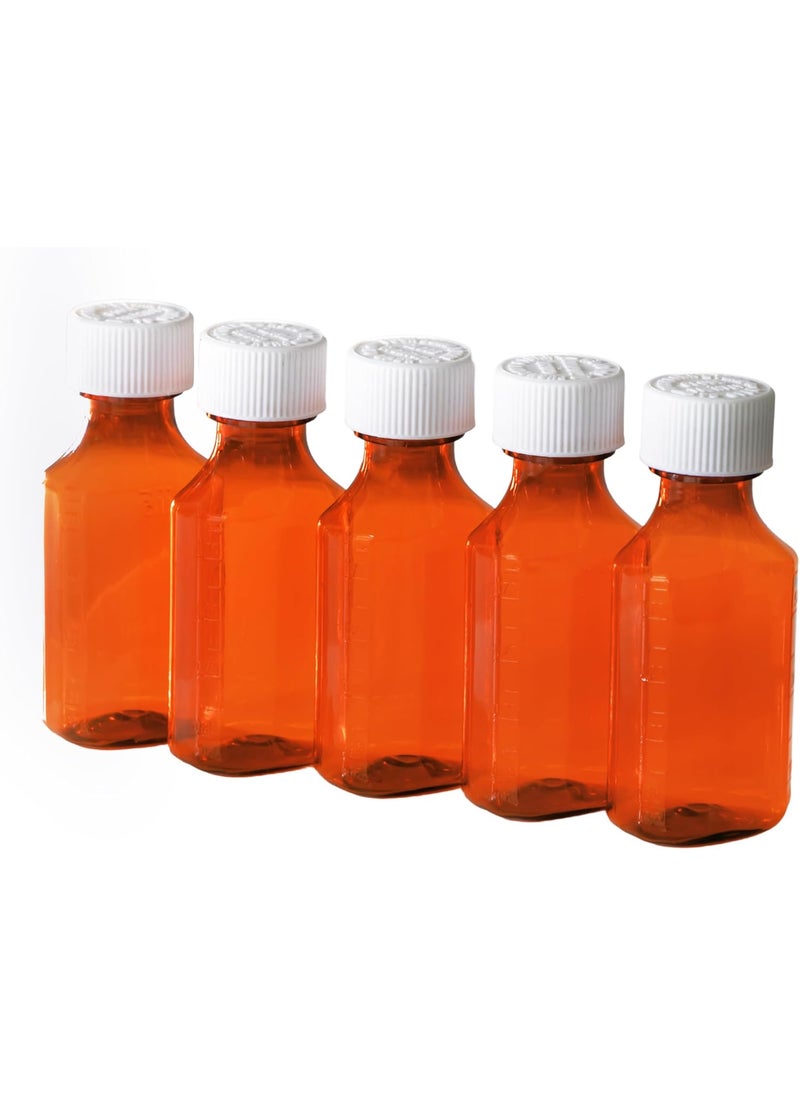 Vakly Plastic Amber Liquid Medicine Bottles with Child Resistant Caps 2oz Pack of 5 Oval Pharmaceutical Prescription Dispensing Bottle with Safety lids  Lightsensitive Pharmacy Container 2oz 5 Pack  - Image 1