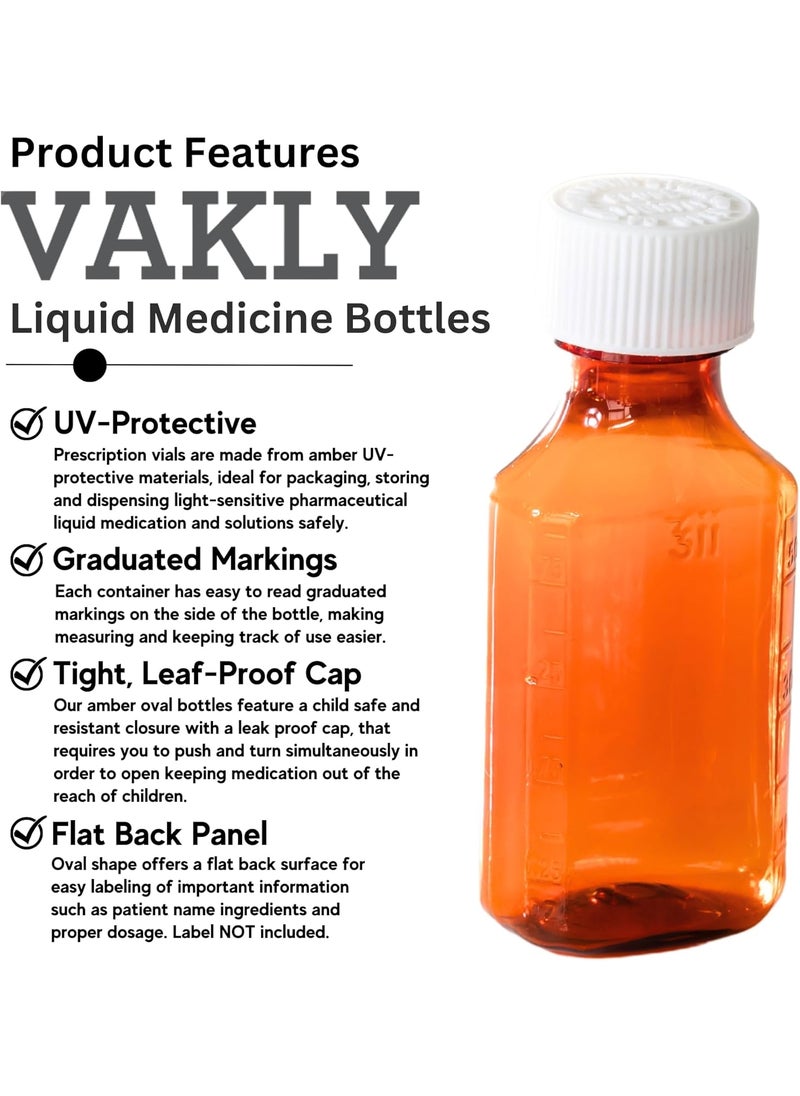 Vakly Plastic Amber Liquid Medicine Bottles with Child Resistant Caps 2oz Pack of 5 Oval Pharmaceutical Prescription Dispensing Bottle with Safety lids  Lightsensitive Pharmacy Container 2oz 5 Pack  - Image 2
