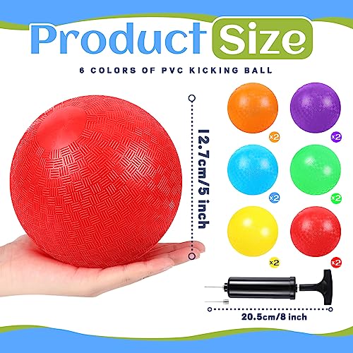 HI-BOOM Hiboom 12 Pcs Playground Balls 5 Inch Dodgeball Playground Balls Kick Outdoor Inflatable with 1 Pcs Hand Pump for Adults Yoga Exercise Gym Schoolyard(Multi Color) - Image 3