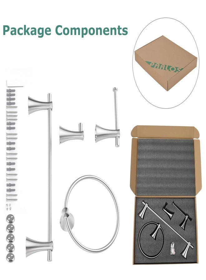 PARLOS 4-Pieces Brass Bathroom Hardware Accessory Set Brushed Nickel Towel Bar, Towel Ring, Toilet Paper Holder and Robe Hook Includes - Image 5
