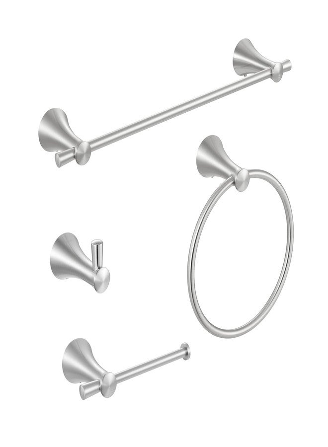 PARLOS 4-Pieces Brass Bathroom Hardware Accessory Set Brushed Nickel Towel Bar, Towel Ring, Toilet Paper Holder and Robe Hook Includes - Image 1
