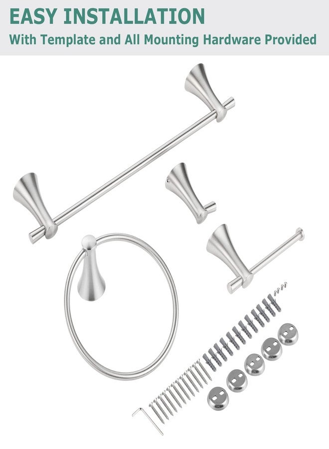 PARLOS 4-Pieces Brass Bathroom Hardware Accessory Set Brushed Nickel Towel Bar, Towel Ring, Toilet Paper Holder and Robe Hook Includes - Image 4