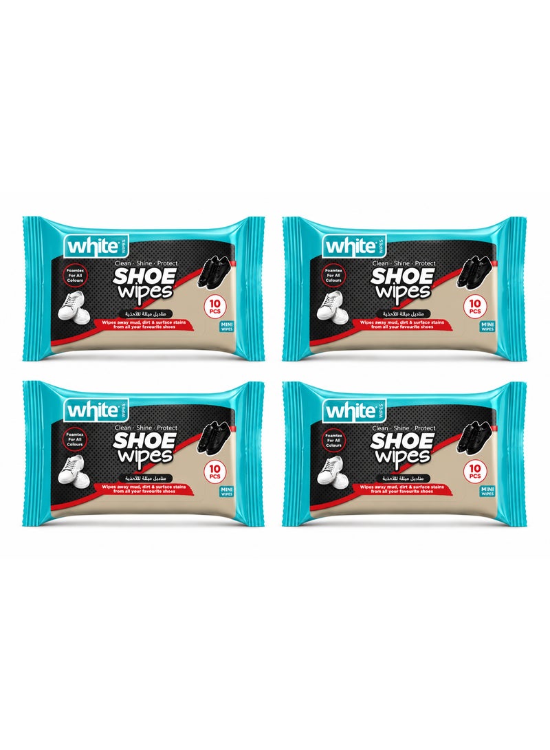 White Wipes for Cleaning Leather Shoes and Bags – Instant Shine and Protection (10 Wipes) – 4 Packs (Total 40 Wipes)