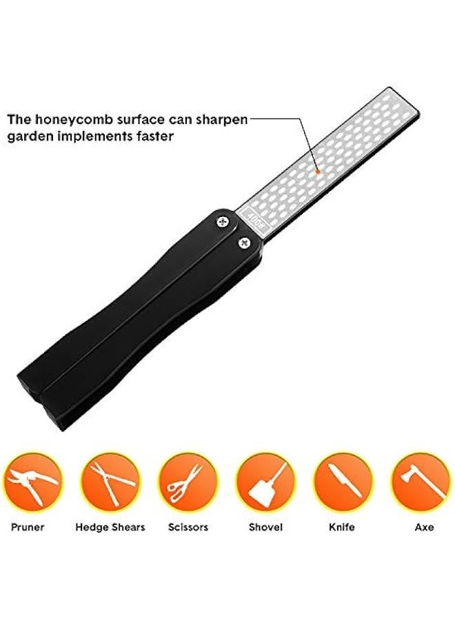 2 Pack Garden Tool Sharpener, Folding Pocket Diamond Knife Sharpener 400/600 Grit Double-Sided Scissor, Pruners, Loppers or Blade Sharpening Stone for Garden Outdoor Camping Kitchen  - Image 2