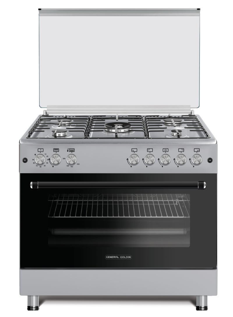 GL General 90x60cm, 5 Burner, Iron Cast Stand, Auto Burner, Total Safety, Up & Down Heating Oven, Easy to Clean Surface,  trays+ Grid - Image 1
