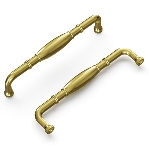 Hickory Hardware 1 Pack Solid Core Kitchen Cabinet Pulls, Luxury Cabinet Handles, Hardware for Doors & Dresser Drawers, 5-1/16 Inch (128mm) Hole Center, Polished Brass, Williamsburg Collection - Image 1