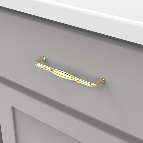 Hickory Hardware 1 Pack Solid Core Kitchen Cabinet Pulls, Luxury Cabinet Handles, Hardware for Doors & Dresser Drawers, 5-1/16 Inch (128mm) Hole Center, Polished Brass, Williamsburg Collection - Image 3