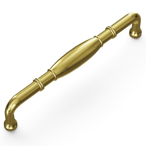 Hickory Hardware 1 Pack Solid Core Kitchen Cabinet Pulls, Luxury Cabinet Handles, Hardware for Doors & Dresser Drawers, 5-1/16 Inch (128mm) Hole Center, Polished Brass, Williamsburg Collection - Image 2