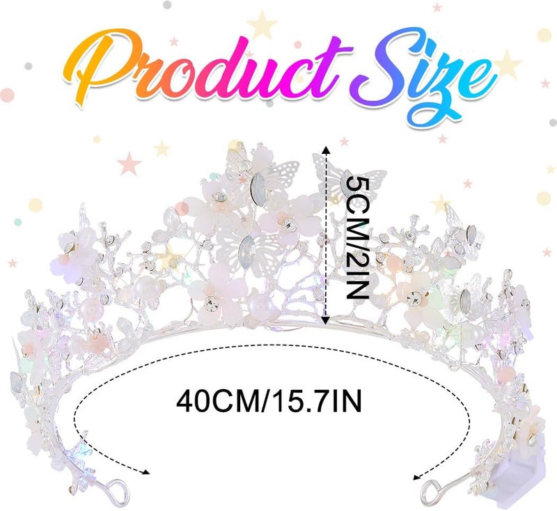 Brishow Butterfly Light up Tiara, Pearl Flower Fairy Crown Headpiece for Women - Image 5