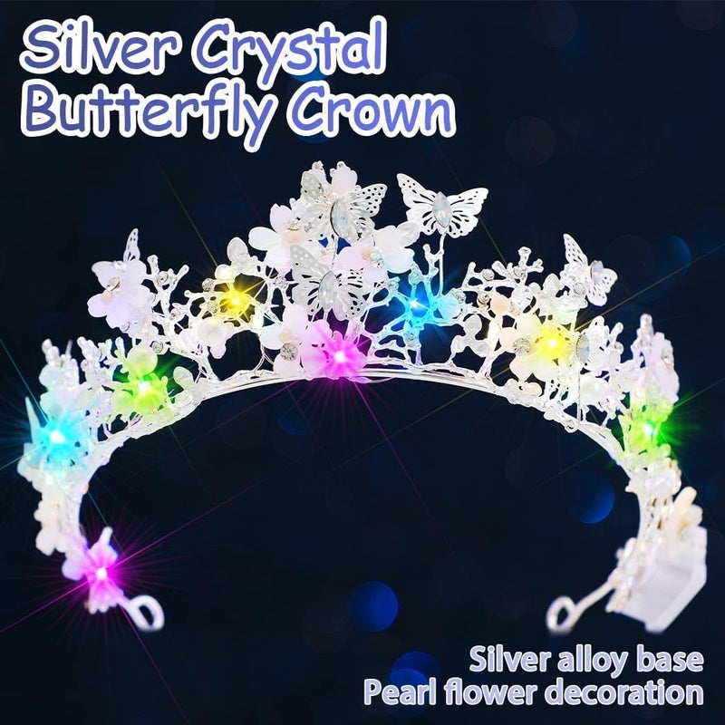 Brishow Butterfly Light up Tiara, Pearl Flower Fairy Crown Headpiece for Women - Image 2