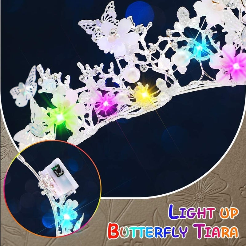 Brishow Butterfly Light up Tiara, Pearl Flower Fairy Crown Headpiece for Women - Image 4