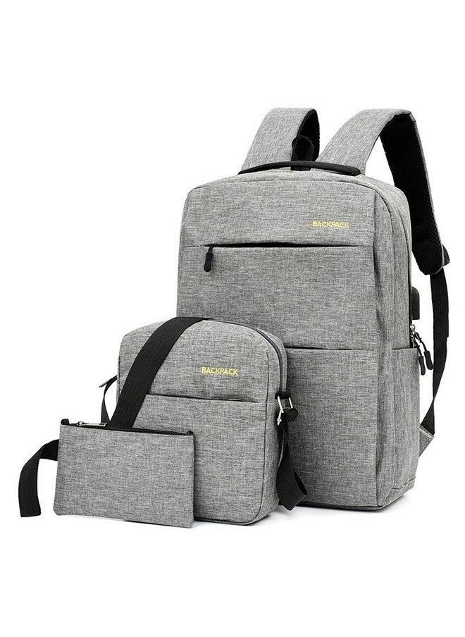 Generic 3-Piece Nylon Waterproof Backpack With Usb Charging Port Large Capacity Travel Commuter Backpack 15.6-Inch Laptop Bag With Shoulder Messenger Bag And Pencil Case  - Image 1