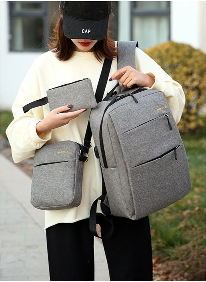 Generic 3-Piece Nylon Waterproof Backpack With Usb Charging Port Large Capacity Travel Commuter Backpack 15.6-Inch Laptop Bag With Shoulder Messenger Bag And Pencil Case  - Image 4