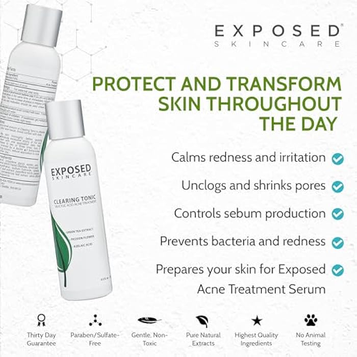 Exposed Skin Care, Clearing Tonic Facial Toner with 1% Salicylic Acid and Witch Hazel – Daily Toner for Teen and Adult Acne, Blackheads and Oily Skin – Natural, Non-Toxic and Cruelty Free - Image 5