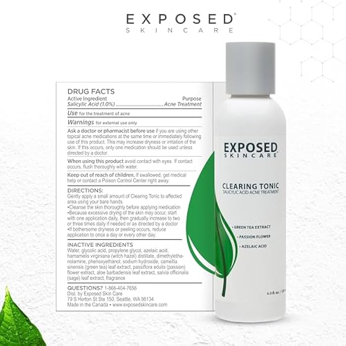 Exposed Skin Care, Clearing Tonic Facial Toner with 1% Salicylic Acid and Witch Hazel – Daily Toner for Teen and Adult Acne, Blackheads and Oily Skin – Natural, Non-Toxic and Cruelty Free - Image 4