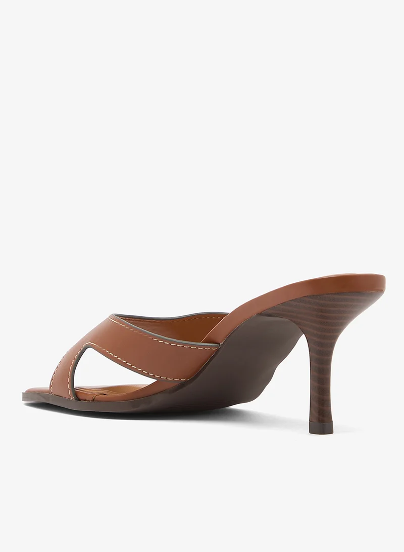 Truffle Tan pu Mid Heel Sandals Strap Wrap Detail for Women | Best Price UAE