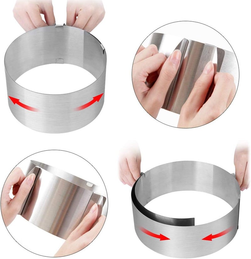 Meichu Adjustable Cake Ring 2 Pack, 6 to 12 Inch Stainless Steel Mousse Cake Mold Ring with scaling for Kitchen DIY Pastry, Square and Round - Image 3
