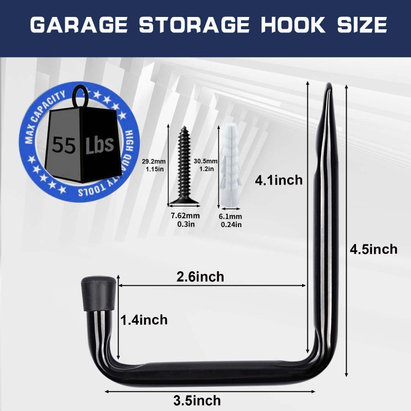 Dreecy J Utility Hooks For Hanging Heavy Duty Garage Storage Utility Hooks For Garage Wall, Color Black, 5 Pack - Image 2