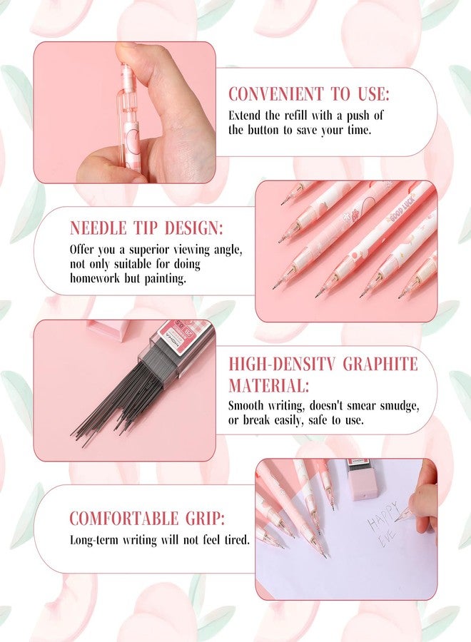 Molain Pink Mechanical Pencil Set, 6PCS Cute Mechanical Pencils 0.5mm with 200PCS HB Pencil Refills Writing Drawing Sketching - Image 4