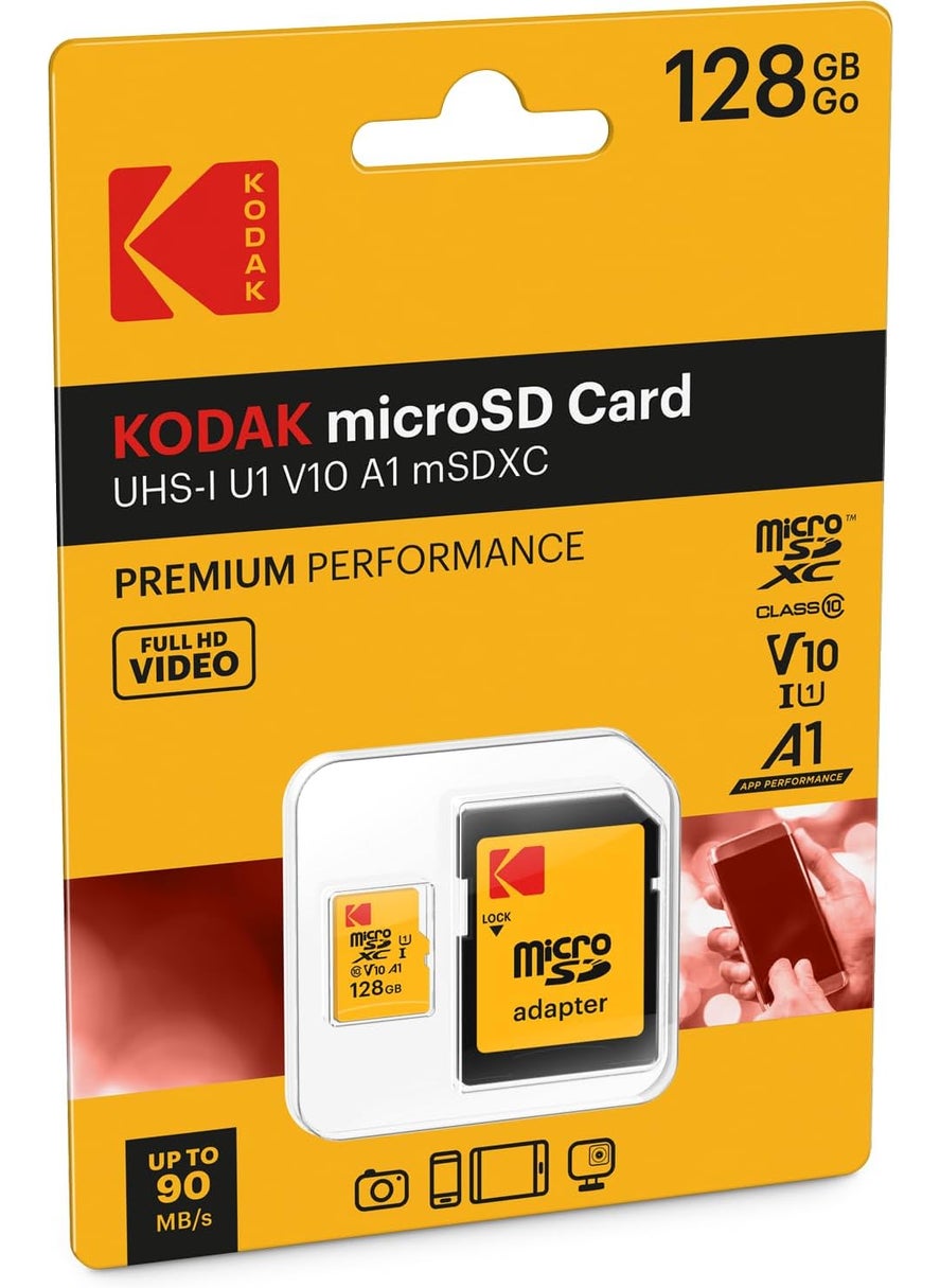 Kodak KODAK 128GB Class 10 UHSI U1 MicroSDXC Card with Adapter 10x Write Speed  - Image 1