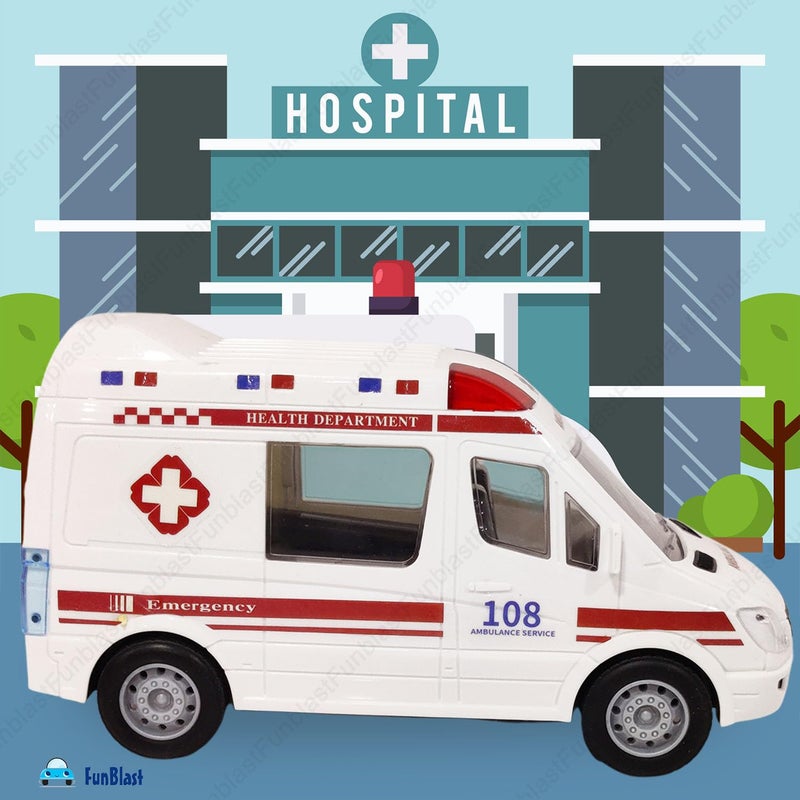 FunBlast ألعاب سيارة الإسعاف للأطفال – ألعاب إنقاذ الطوارئ، سيارات سحب للخلف للأطفال، لعبة دفع واذهب، سيارة لعبة للأطفال من 3 سنوات فما فوق، الأولاد، الأطفال (سيارة إسعاف)، صفراء - Image 5