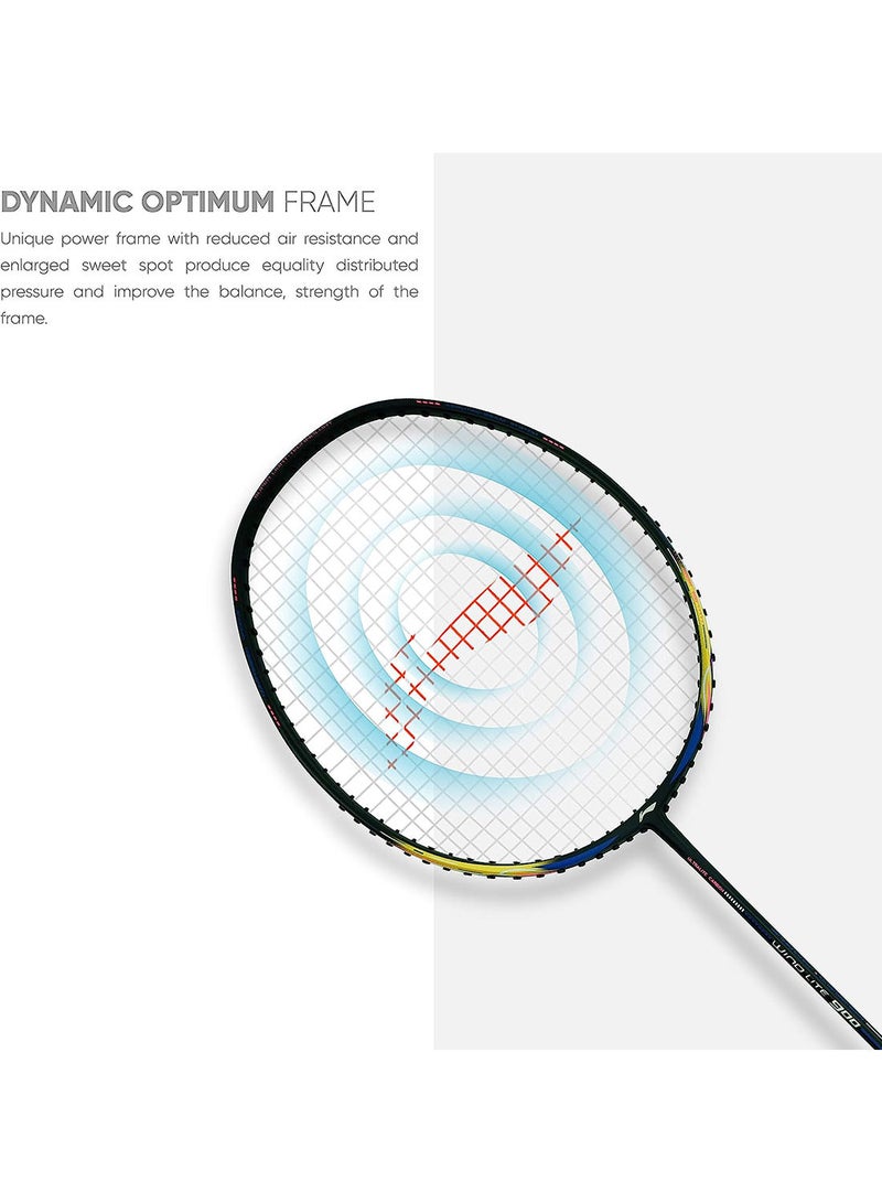 Li-Ning Wind Lite 900 Carbon Fibre Strung Badminton Racket with Full Racket Cover (Black/Gold) | For Intermediate Players | 80 grams | Maximum String Tension - 30lbs - Image 4
