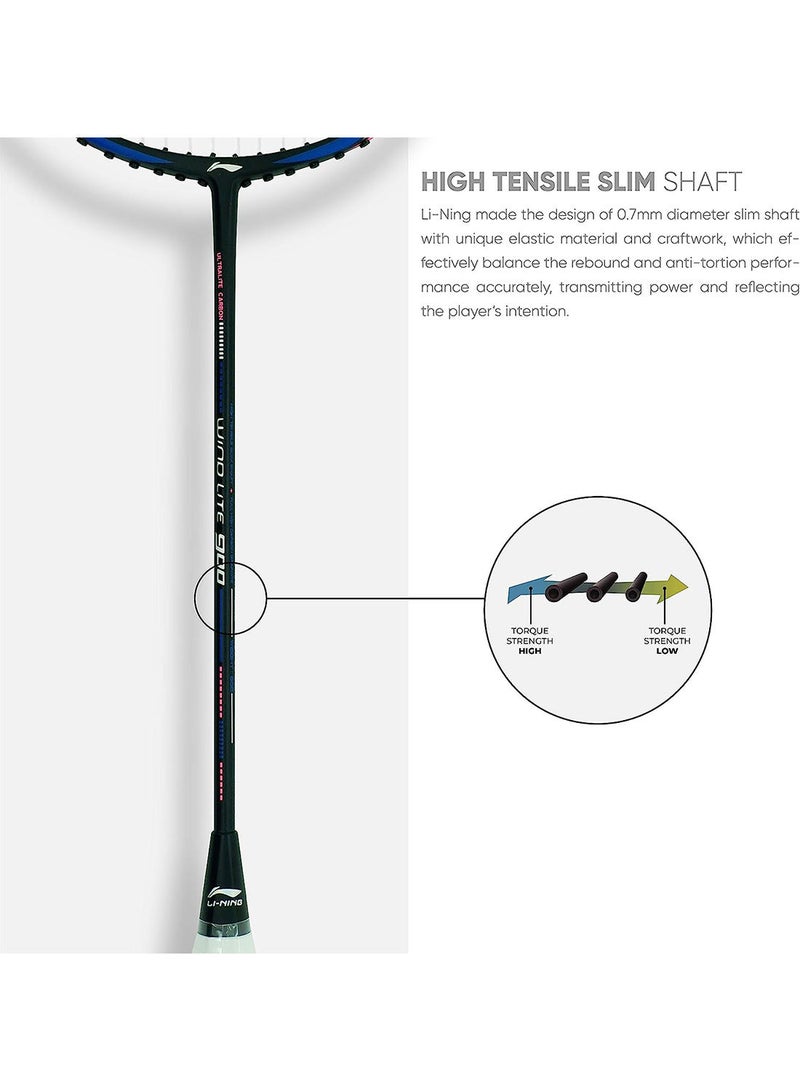 Li-Ning Wind Lite 900 Carbon Fibre Strung Badminton Racket with Full Racket Cover (Black/Gold) | For Intermediate Players | 80 grams | Maximum String Tension - 30lbs - Image 2