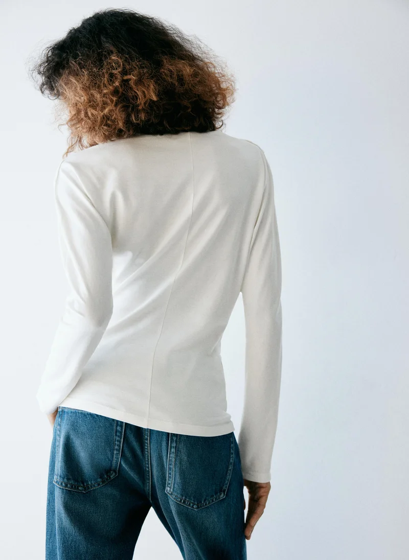 Mango Boat Neck T-Shirt With Draped Detail