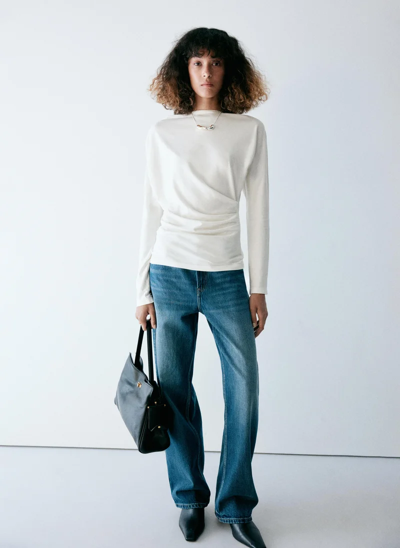 Mango Boat Neck T-Shirt With Draped Detail