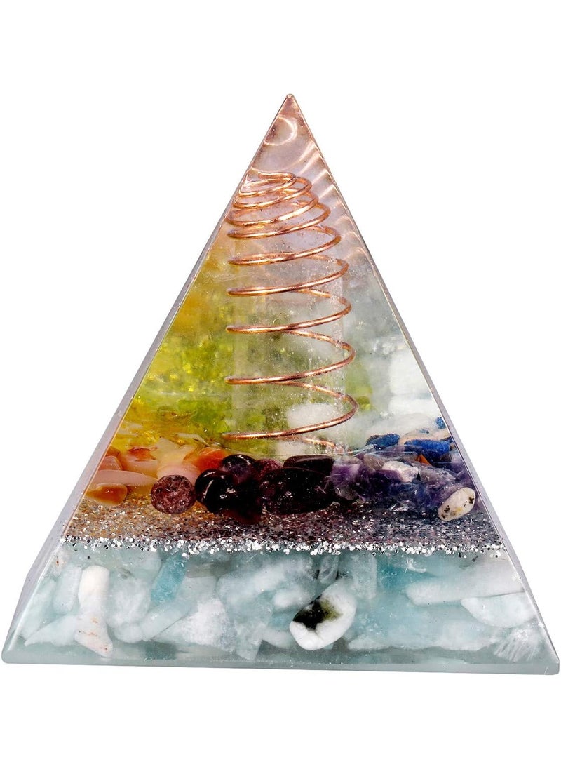 SUNYIK SUNYIK Chip Stone Orgone Pyramid, Healing Crystal Point Copper Energy Generator Protection Metaphysical Chakra Reiki 1.96", Aquamarine 