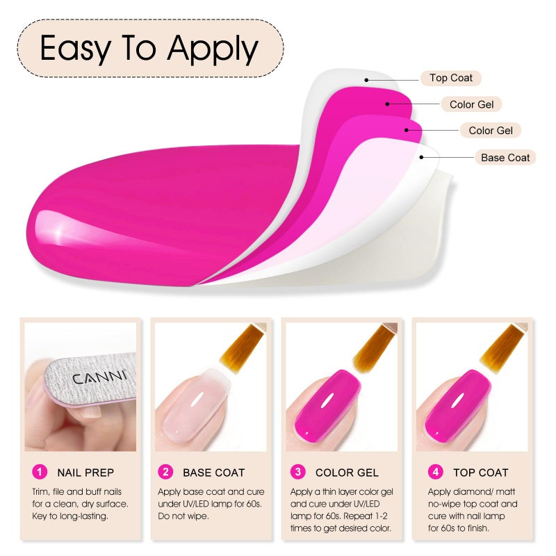 CANNI Hot Pink Nail Gel Polish, 1Pcs Bright Coral Pink Cerise Color High Gloss Soak Off UV LED Gel Nail French Nail Manicure Salon DIY - Image 5